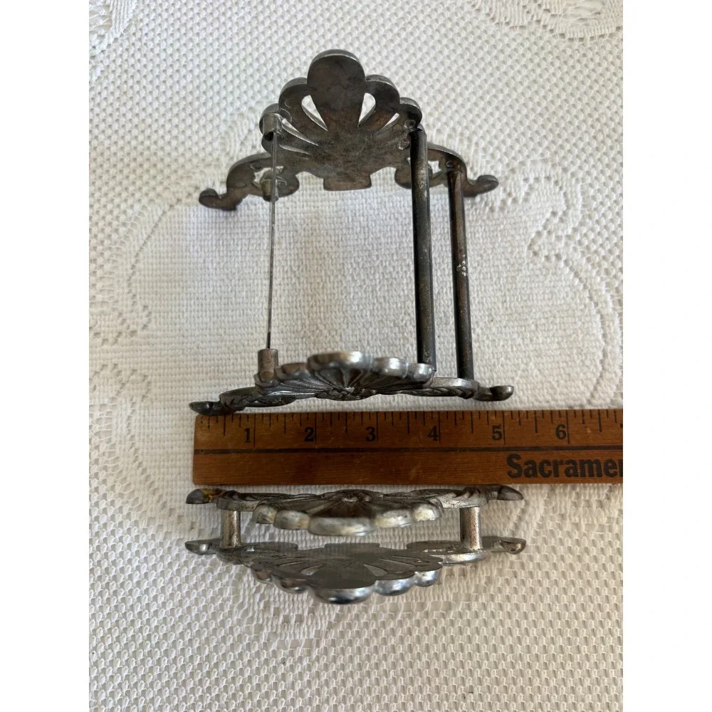Vintage Ornate Silver Tone Metal Napkin Holder and knife Holder. Scoll design